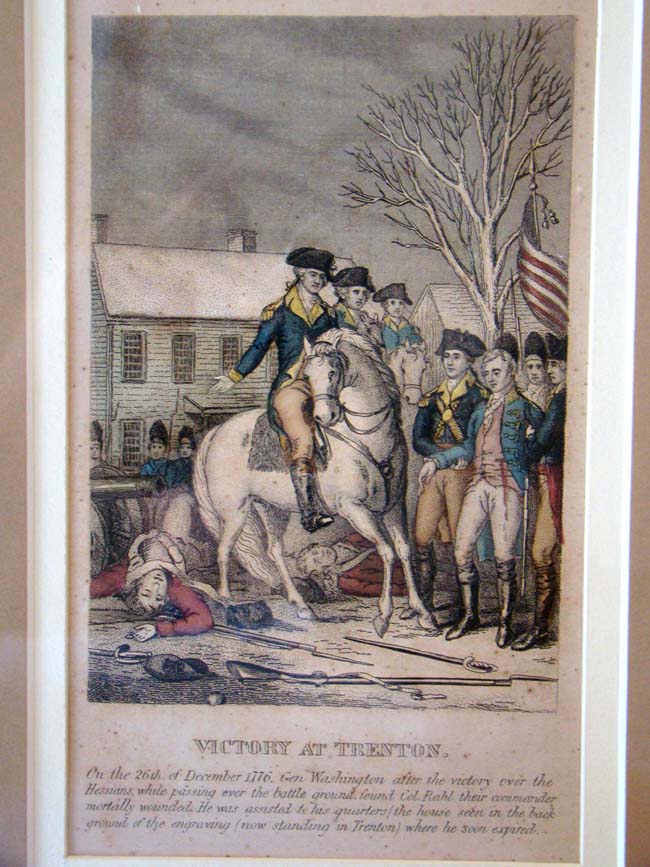 A fine late 18th century hand colored engraving of Washington's Victory at Trenton 26 Dec.1776